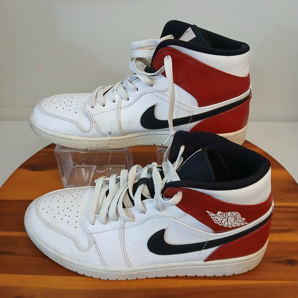 Nike air Jordan 1 Mid Mens 10.5 White Red Chicago Shoes Sneakers 554724-116